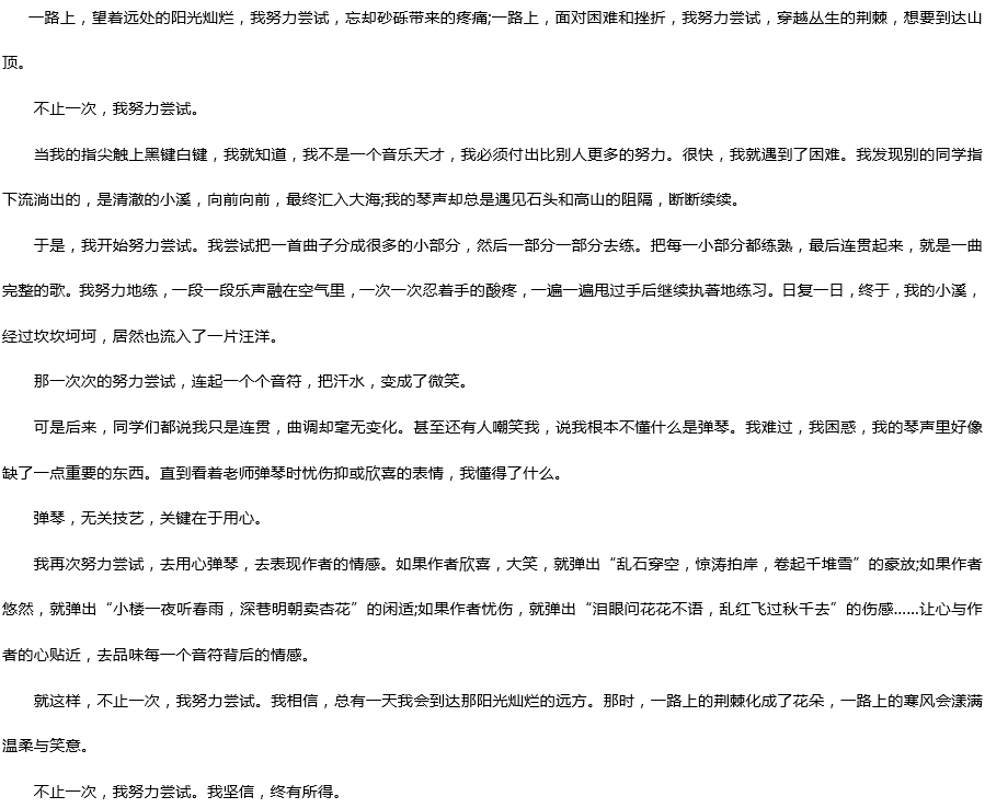 2019中考滿分作文：不止一次，我努力嘗試過