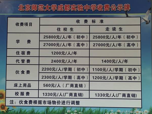北京師范大學成都實驗中學收費是多少錢？